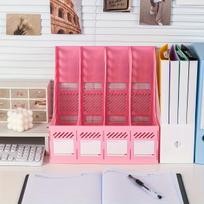 Detachable A4 Document Organizer - Desktop Bookshelf & File Holder, Durable PP Material, Office Supplies Storage Rack rožinė