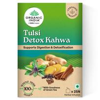 TATA produktas - Organic India Tulsi Detox Kahwa - 25 arbatos maišeliai, padeda gerinti virškinimą ir detoksikaciją, turtingas antioksidantais, pagamintas iš Tulsi, Gi