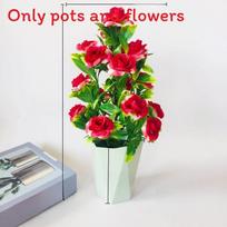 Fake Rosa Rugosa Thunb Bonsai With Plastic Flower Blossoms For Living Room Decoration ryškiai raudonos spalvos