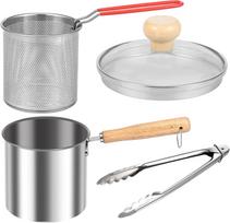 Deep Fryer Pot with Strainer Basket, 5.12 * 4.92in Stainless Steel Deep Frying Pot with Handle Lid,Portable Oil Mini Fryer Reusable Deep Frying Oil Fried pot+fried basket+lid+clip