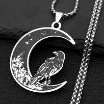Norse Style Enamel Raven Crescent Moon Pendant Necklace for Women Men Stainless Steel Gold Color Animal Crow Chain Jewelry Gift