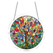 Round Stained Glass Window Hanging Suncatcher Puzzle Ornament for Garden Kitchen Sunroom Home Decoration with Chain