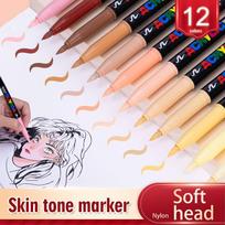 12 Colors 0.7mm/Brush Tip Skin Tone Acrylic Paint Pens Set, Paint Markers for Wood,Glass,Fabric,Rocks Painting Paint Pens Art