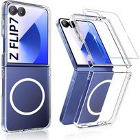 Coque + Verre Trempé pour Samsung Galaxy Z Flip 7, Protection Antichoc avec Cercle Magnétique