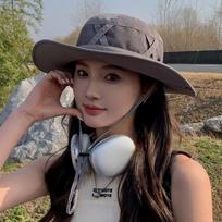 Adjustable Western Cowboy Hat Summer Safari Sun Cap Fashion Wide Brim Bucket Hat  Outdoor pilka