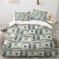 Money Duvet Cover King Microfiber Dollar Bills of United States Federal Reserve with The Portrait of Ben Franklin Bedding Set EU Single(135*200cm)3pcs