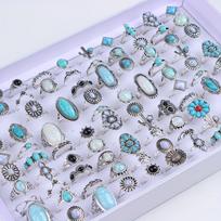 20 vnt. Bohemijos turkio akmens žiedai moterims, vyrams, įvairių stilių, vintažiniai mados papuošalai, vakarėlių dovanos Mix Size 16-19mm