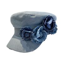 Korean Style Denim Camellia Beret Hat Adjustable Painter Caps Casual Flower Flat Top Hat  Lady šviesiai mėlyna spalva