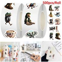 Funny 500Pcs/Roll Stickers Roll Tung Tung Sahur Italian Brainrot Stickers Ai Design Abstract Animal For Water Bottle Laptop Toys