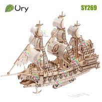 Diy Ury 3D Retro Style Halloween Ghost Pirate Ship Model Toys Handmade Set Home Decoration Christmas Gift For Kids