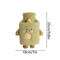 Plush Hot Water Bottle 1L Animal Shape Warming Supplies Cute Stomach Warmer For Patients Elderly Students Athletes Players žalia