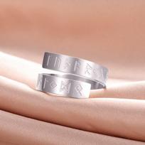 LIKGREAT Viking Norse Runes Adjustable Finger Ring for Men Women Vintage Stainless Steel Amulet Counple Rings Jewelry Gift resizable
