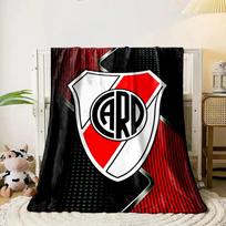 Diagonal red and white shield with  CARP  on striped and textured background. for all seasons blanket lunch break throw gift 80cm x 120cm
