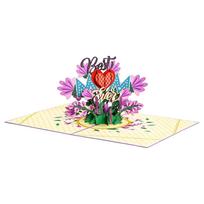 3D Pop Up Greeting Card for Mother and Father Day Best Mom Ever Floral Design Handmade Paper Craft Foldable Card