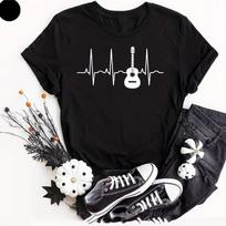 Guitar T  Shirt Guitarist Heart Beat Pulse Music Rock Birthday Xmas Adults Tee L