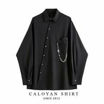 Men's Hong Kong Retro Asymmetrical Long-Sleeve Chain Hip-Hop Shirt M