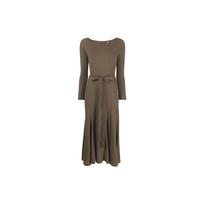 Polo Ralph Lauren Solid Color Off-The-Shoulder Waist-Defined Flared Design Midi Fairy Long Sleeve Dress Women dresses Brown Green 211856694-001 S