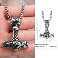 Viking Hammer of Thor for Men,Stainless Steel Norse Pagan Symbol Pendant,Punk Jewelry Gift