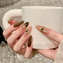 Maillard smudges cat's eyes purely handmade wearing armor to show white ins style advanced sense autumn and winter nail art patch fake nails XS
