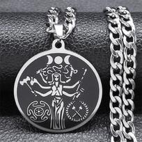 HECATE Triple Moon Round Pendant Necklace Chain for Women Men Stainless Steel Silver Color Wicca Necklaces Jewelry Gift N9611S05