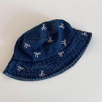 Big Brimmed Bowknot Cowboy Fisherman Hat Outdoor Covering Basin Hat Y2K Denim Bucket Hat  Lady tamsiai mėlyna spalva