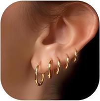 5 Pairs 14K Gold Plated Huggie Hoop Earrings for Women -Hypoallergenic Everyday Jewelry for Sensitive Ears Multiple Piercing Set