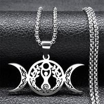 Witch Triple Moon Goddess Luna Necklace for Women Men Stainless Steel Silver Color Amulet Hecate Chain Jewelry collier N9736S02