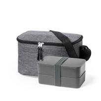 Recycled PP Bento Lunch Box 2 x 700ml Compartments with Utensils, Grey Melange, 25x15x15cm