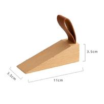 1PC Solid Wood Door Stopper Non-Slip Baby Protection Leather Rope Wedge Anti-Collision Decorative Beech/Black Walnut