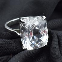 925 prabos sidabro žiedas Safyro žiedas Dydis 9 Balta spalva 28,80 ct Pagalvėlės formos 14.6 mm balta