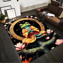 Meditative Frog in Kimono Artwork Carpet with Lotus Flowers Suitable for use as an anti-slip for living room bedroom sofas 40x60cm( 15x23in )
