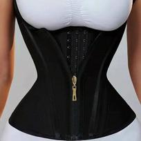 Tummy Control Zipper & Hook Latex Waist Trainer Vest XS juoda
