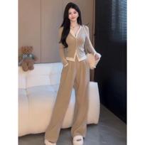 Plus Size Autumn Fashion Slimming Two-Piece Set: Wide-Leg Pants for Women (Fits Up to 200 Pounds) XXL abrikoso spalvos rinkinys