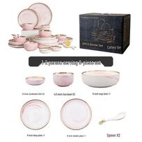 Abay Gold Rim Marble Ceramic Dinnerware Set
