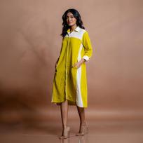 Zafira Kala cotton Shirt dress S geltona/pilkšvai balta