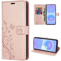 Case for Samsung Galaxy A57 5G, Anti-Scratch Protection Synthetic Leather Pink Butterfly Plant Pattern rožinė