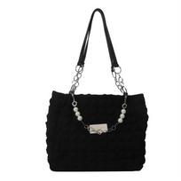 Casual Beaded Pleated Tote Bag Chain Korean Style Plaid Handbag Dumplings Bag Large Capacity Bubble Cloud Bag Girls juoda