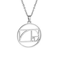 LIKGREAT Fibonacci Spiral Golden Ratio Pendant Necklace Metatron's Cube Necklaces for Women Men Triangle Stainless Steel Jewelry 50cm