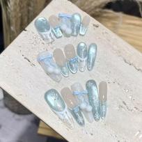 Hand-painted three-dimensional snowflake glass beads cat's eye purely handmade wearing nail temperament whitening advanced nail patch fake nails XS