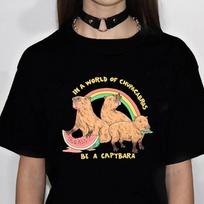 Kapibara Capybara T-shirts Women Summer Anime Y2K T Shirts Girl Manga Short Sleeves Clothing S įvairiaspalvis