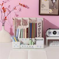 Sturdy Desktop Book Stand & File Organizer - Multi-Functional Office Storage Rack with 4 Compartments, Easy Assembly, Utility balta