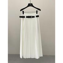 FONE Jianhe spring new minimalist pleated skirt pendant feeling high waist and thin A word big swing dress 59092 S (recommended 80-105) pilkšvai balta