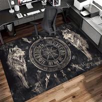 Viking Wolf Rug - Norse Rune Polyester Non-Slip Mat for Office/Bedroom/Living Room 60cm x 90cm