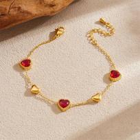 Gold Plated Stainless Steel Multicolor CZ Charm Herringbone Bracelet For Women beige