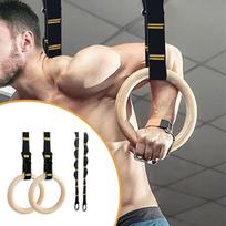 Wood Gymnastics Rings with Straps Home Gym Accessories Full Body Workout