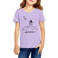 Kids Casual Short Sleeve Graphic T Shirt Artemis II Space Print Comfortable Cotton Crew Neck Tee Top for Boys and Girls 160 violetinė