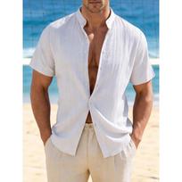 Men's Minimalist Aesthetic Solid Color Button Down Shirt S balta