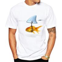 Auksinė žuvelė ir ryklys T-shirt vyrams Žuvis Šauni spausdinta T-shirt vyrams S Dėvima kasdien T-shirt vyriškas XL balta
