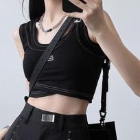 Retro Black Vest For Women Fashion Casual Tank Tops Street Wear Inner Tees Girls Y2K Tops XL gray