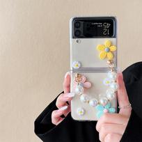 For Samsung ZFlip6 Folding Mobile Phone Case for ZFlod3 Daisy Small Fresh Ins Flower Transparent Pearl Handheld For  Samsung ZFlip3